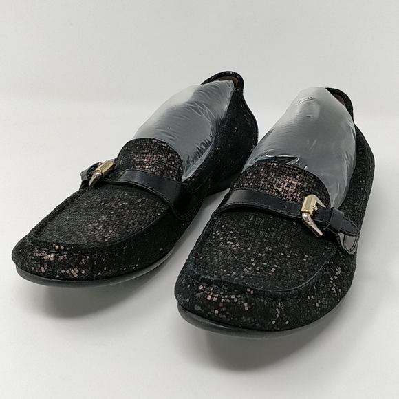 AGL Black Metallic Suede Slip-On Loafer Flats Sz 8 - Picture 2 of 8